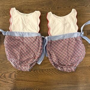 Twin set! Bella Bliss red /white blue bubble with ties on side size 12 mo
